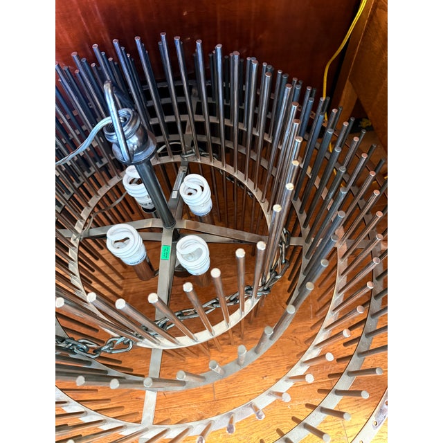 Round Restoration Hardware Emile Stainless Steel Lucite Acrylic Cascading Chandelier For Sale In New York - Image 6 of 6