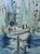 Vintage nautical sailboat in harbor oil painting on stretched canvas. The talented artist "Ed Cesena” signed the painting...