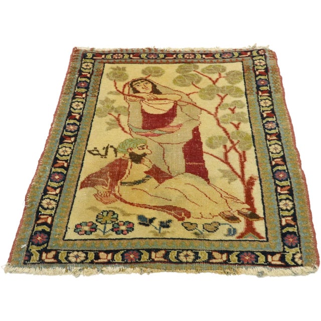 Antique Tabriz Pictorial Rug - 01'08 X 02'06 For Sale - Image 4 of 9