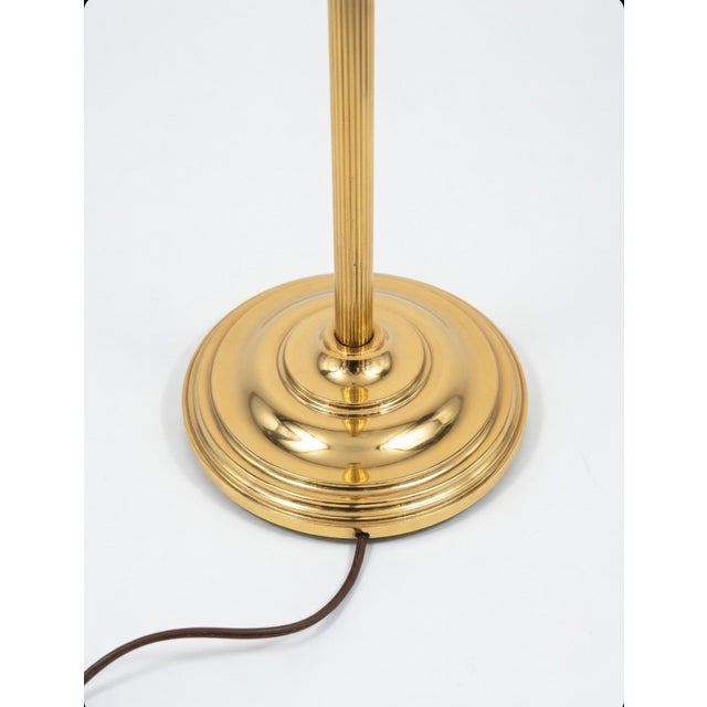1930s Vintage Art Deco Brass Floor Lamp With Etched Frosted Glass Shade For Sale - Image 5 of 6