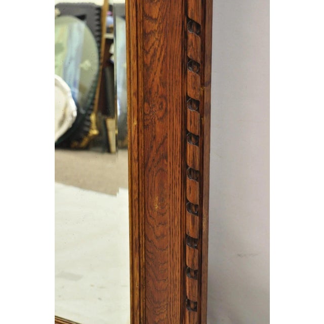 Antique Victorian Carved Oak Wood Ribbon Crest Beveled Glass Wall Mirror For Sale In Philadelphia - Image 6 of 10