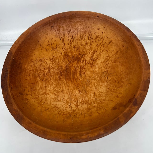 Vintage 1940s Munising Primitive Footed Wood Bowl with Red Feet, Signed