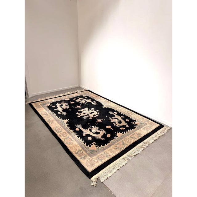 Black Chinese Dragon Rug in Wool For Sale - Image 8 of 9