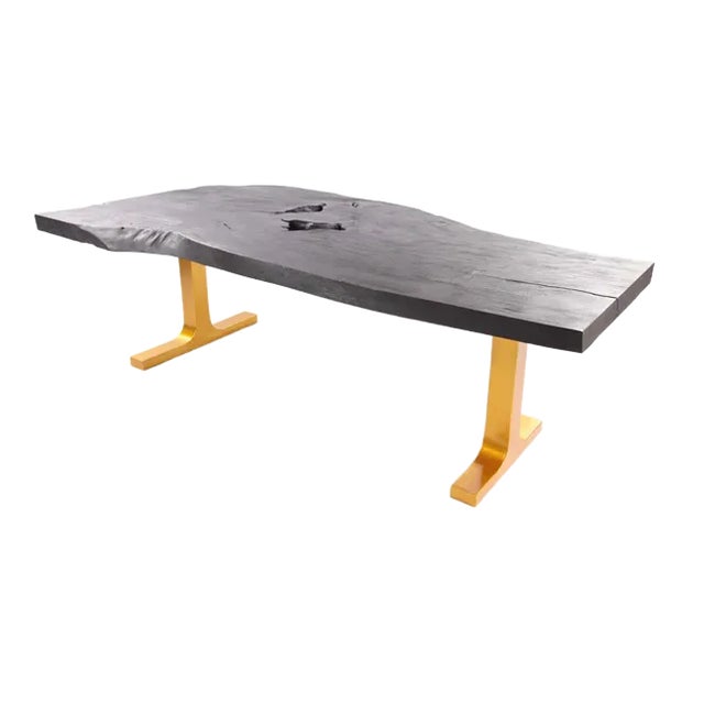 98" Inch Black Living Edge Desk or Dining Table For Sale