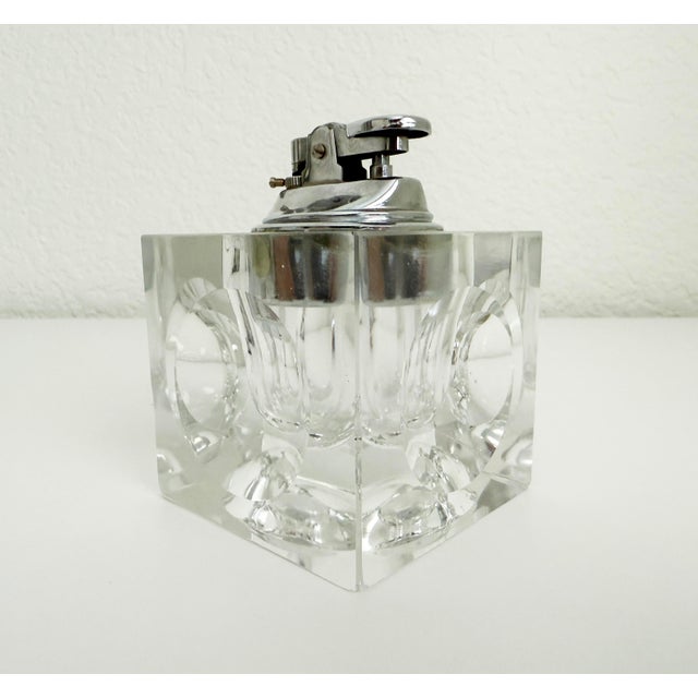 Chrome 1970s Heavy Cut Glass Cube Lighter For Sale - Image 8 of 10