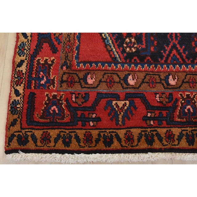 Hamedan Runner 3’11” X 9’4” Blue Wool Semi-Antique Tribal Hand-Knotted Rug For Sale - Image 12 of 15