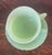 Anchor Hocking Vintage 1940’s Jadeite Pair “Alice” Floral Green Milk Glass Teacups With Plates! - 4pcs For Sale - Image 4 of 11