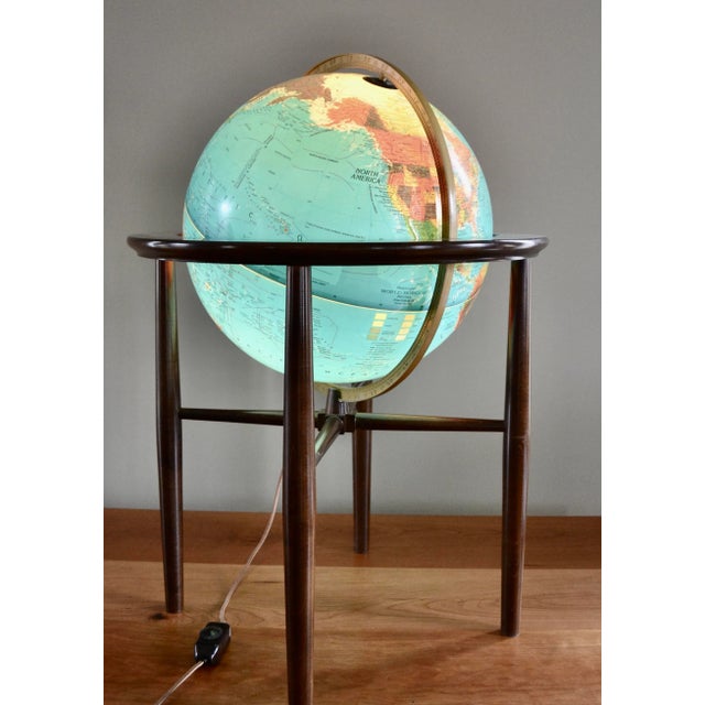 Replogle Globes Mid Century Replogle Illuminated Globe on Wood Floor Stand For Sale - Image 4 of 5