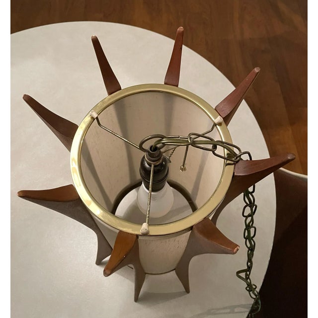 1960s Mid-Century Modern Teak & Brass Swag Pendant Lamp in the Style of Adrian Pearsall For Sale - Image 5 of 13