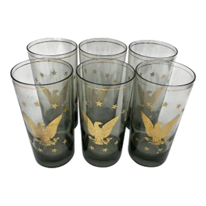 Vintage Highball Glasses With Patriotic Gilt Eagle and 13 Stars - Set of 6