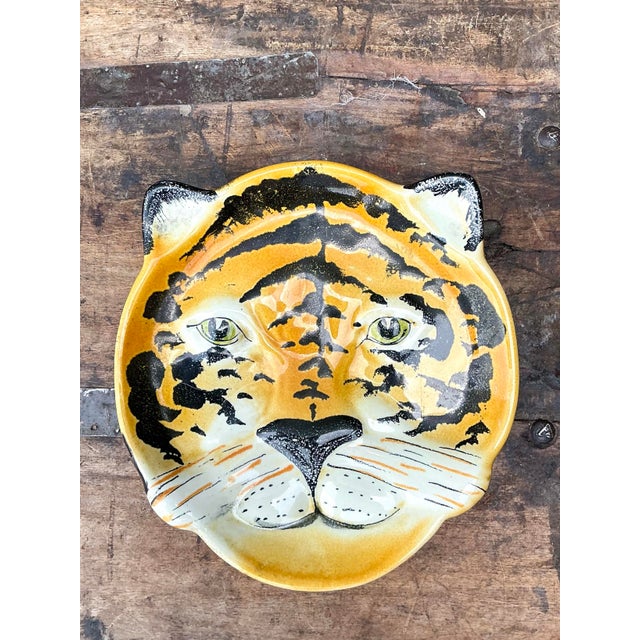 Ceramic Vintage Glazed Ceramic Tiger Plate For Sale - Image 7 of 11