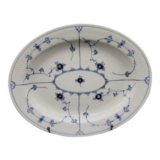 Vintage MCM Royal Copenhagen Blue Fluted Plain Serving Platter Oval 14" For Sale