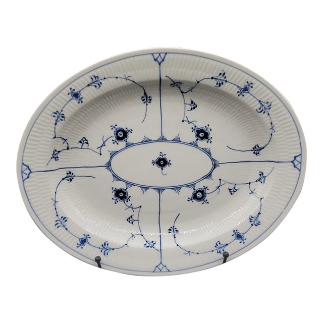 Vintage MCM Royal Copenhagen Blue Fluted Plain Serving Platter Oval 14" For Sale