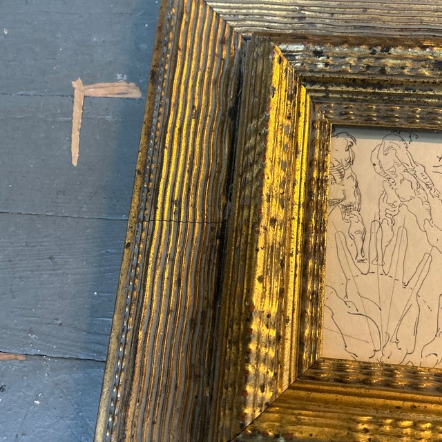 Abstract 1940’s Original Abstract Life Study Ink Drawing Chunky Gold Frame For Sale - Image 3 of 6