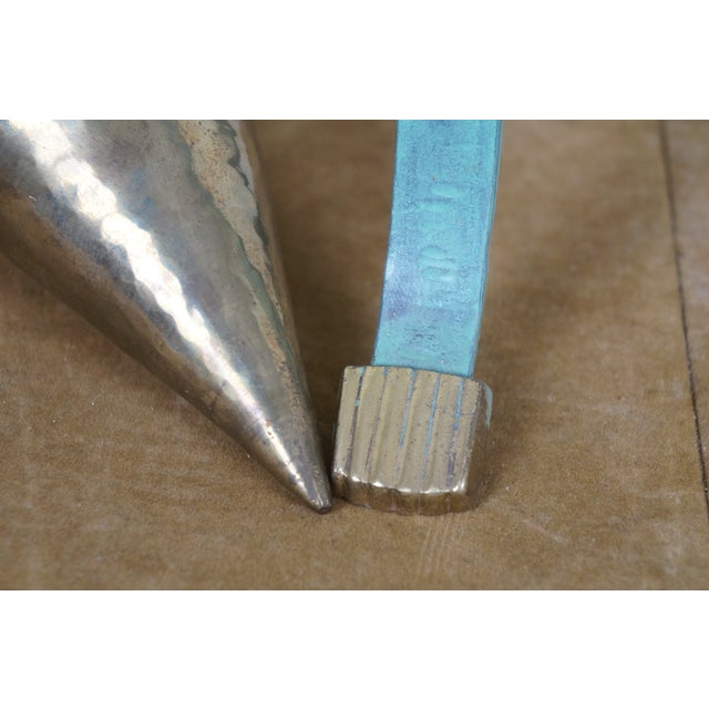 Late 20th Century Hammered Brass Amphora Vase & Three Leg Verdigris Pedestal Stand For Sale - Image 11 of 12