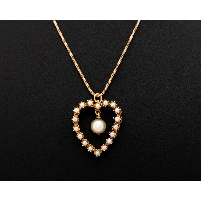 Pearl Heart Form Pendant on Rose Gold Necklace For Sale - Image 4 of 7