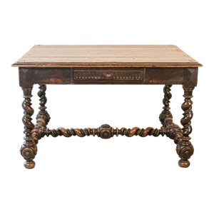 17th Century French Louis XIII Period Walnut Side Table with Barley-Twist Base
