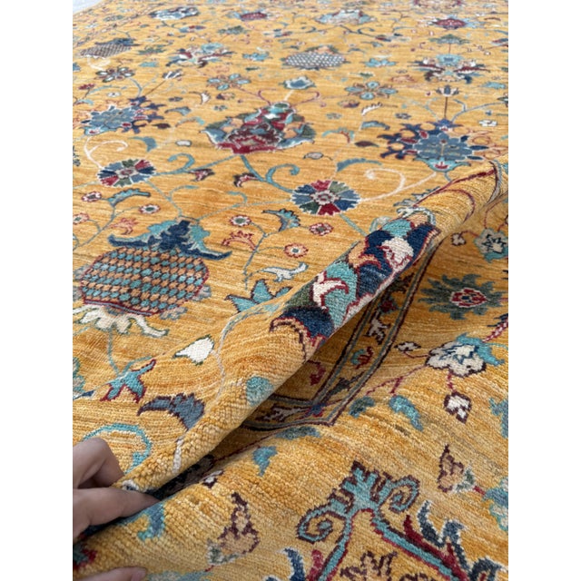 Saffron Sultanabad Design Area Rug, Hand-Knotted Wool, 8x10, Gold & Teal For Sale - Image 9 of 12