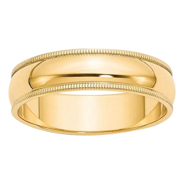 14 Karat Gold Milgrain Half Round Comfort Fit Wedding Band 6.8 Grams For Sale