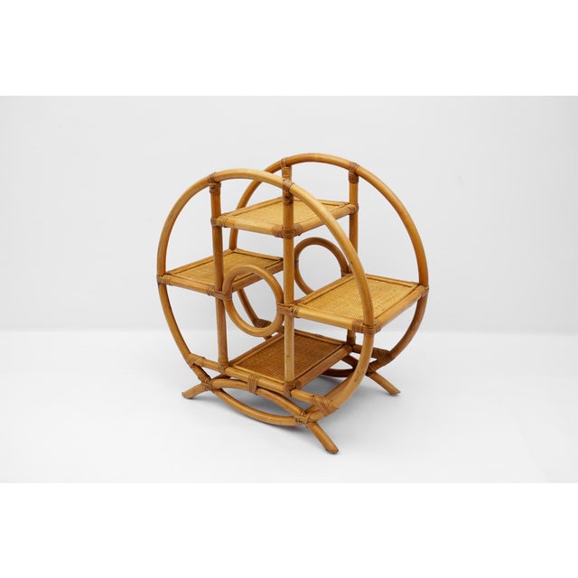 Round Rattan, Bamboo and Wicker Shelf, Italy, 1970s For Sale - Image 9 of 12