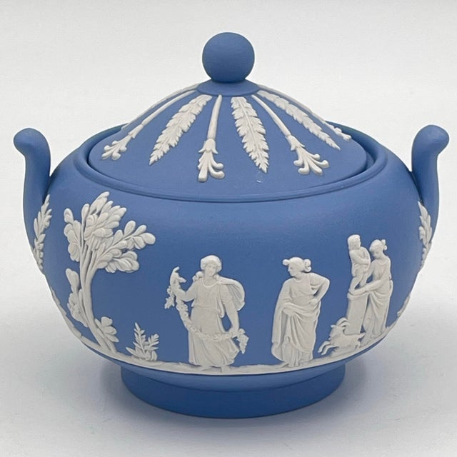 Blue Vintage Wedgwood Blue Jasperware Covered Sugar Bowl or Lidded Trinket Dish For Sale - Image 8 of 11