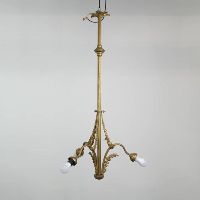 Brown Antique Pendant Lamp with Gilt and Ornate Details and 3 Sockets For Sale - Image 8 of 8
