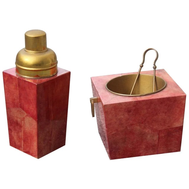 Brass & Goatskin Ice Box and Pitcher by Aldo Tura, 1950s, Set of 2 For Sale - Image 16 of 16