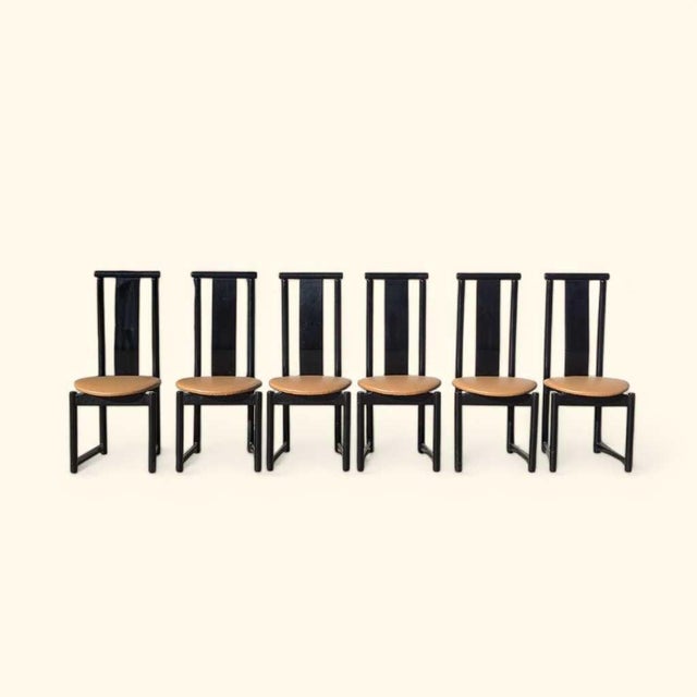 Set of Six BiF Postmodern Black Lacquer Dining Chairs, 1980s For Sale - Image 17 of 17