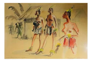 Paul Daxhelet, Central African Primiparous Women, 1950s, Mixed Media on Paper