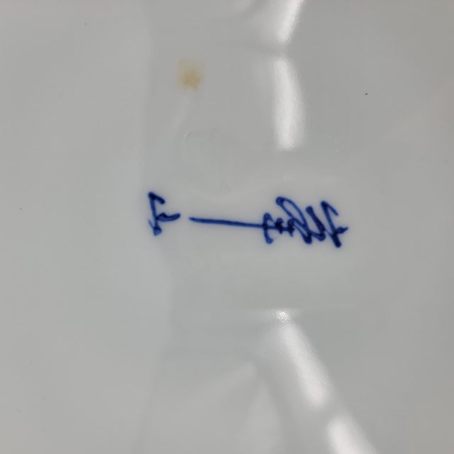 Vintage Japanese Imari Style 18" Charger - Blue & White Sansui Scenery With Stand For Sale In Austin - Image 6 of 10