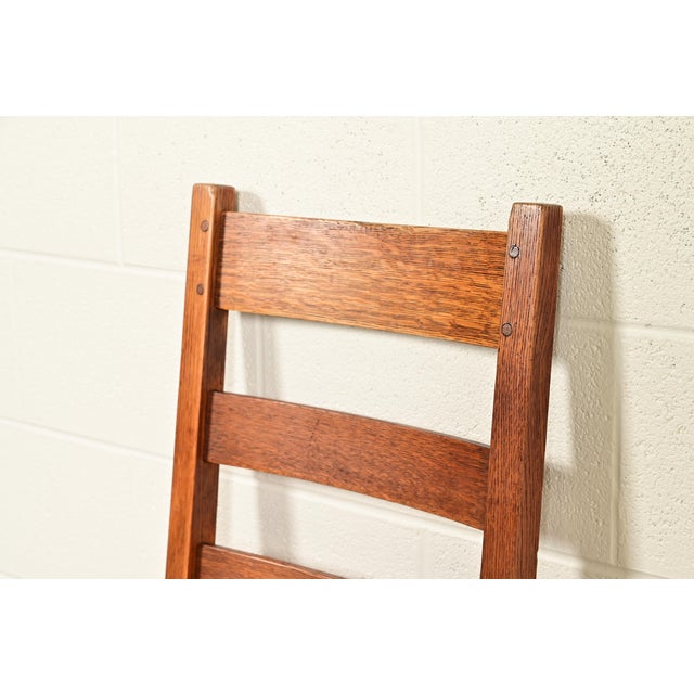 Brown L. & J. G. Stickley Antique Mission Oak Arts & Crafts Ladder Back Desk Chair or Side Chair, Circa 1910 For Sale - Image 8 of 14