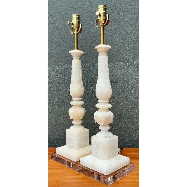Vintage Carved Stone Column Lamp - A Pair For Sale - Image 12 of 12