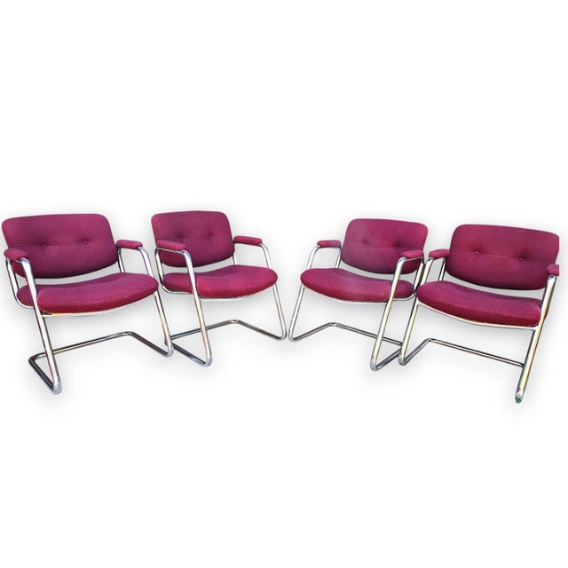 1980s 4 Mid Century Cantilevered Chairs For Sale - Image 5 of 10