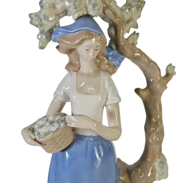 Blue Tengra Maiden Flower Basket & Tree Porcelain Figurine 15" For Sale - Image 8 of 12