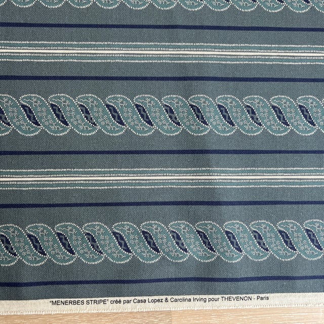 2020s Casa Lopez Carolina Irving Denim Blue Menerbes Stripe Solution Dyed Acrylic All Season Fabric- 7 Yards For Sale - Image 5 of 7