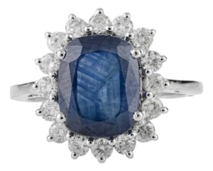 3.73 Ct Cushion Cut Natural Sapphire & Diamond Halo 14k Gold Statement Ring Size 7