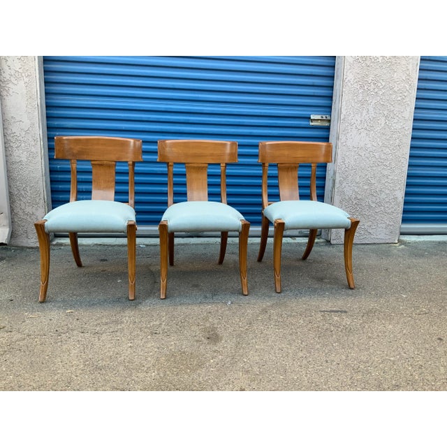 1990s Mid-Century-Style Klismos Chairs With Upholstered Seats- Set of 3 For Sale - Image 4 of 6