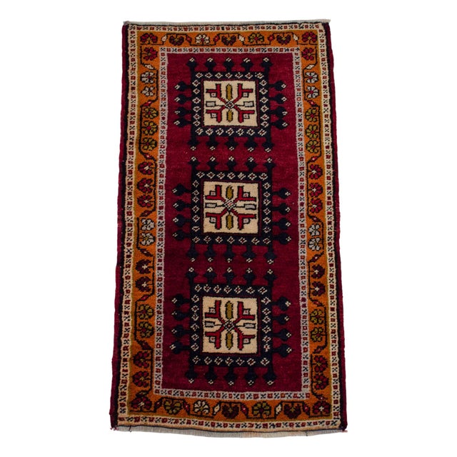1970s Hand Knotted Turkish Rug, Door Mat, Entryway Rug, Bath Mat, Kitchen Decor, Small Rug - 1′8″ × 3′1″ For Sale - Image 4 of 13
