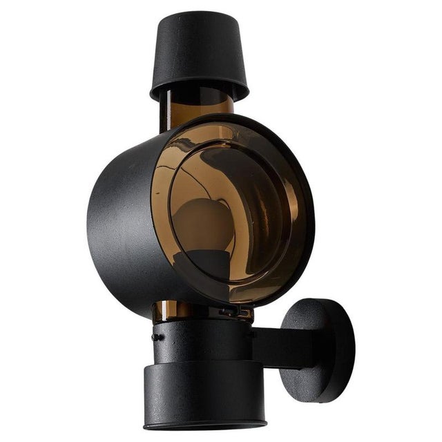 1980s Boom Outdoor Wall Lantern in Brown Glass attributed to Bega, 1980s For Sale - Image 5 of 5