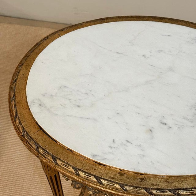 Antique French Louis XVI Giltwood Oval Side Table With Carrara Marble Top For Sale - Image 16 of 17