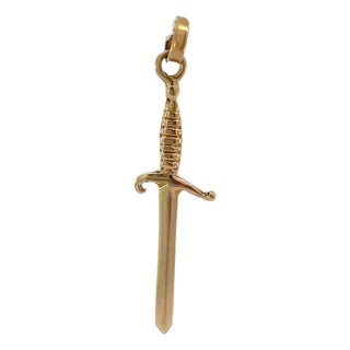 14k Yellow Gold Small Dagger Pendant/Charm With Flexible Bail For Sale