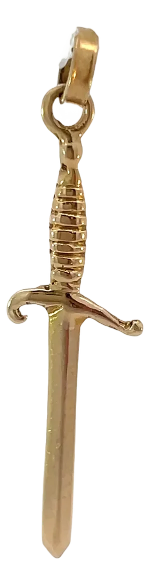 14k Yellow Gold Small Dagger Pendant/Charm With Flexible Bail