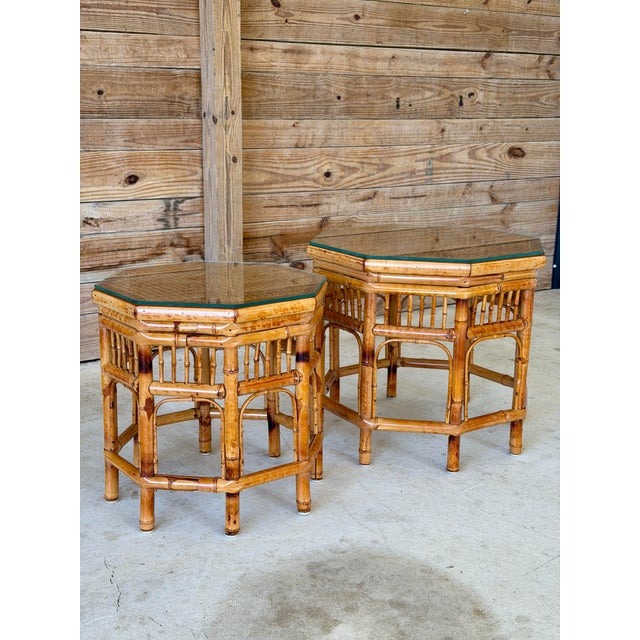 Restored Vintage Brighton Pavilion Style Bamboo Octagonal Cane Side Tables For Sale - Image 12 of 12