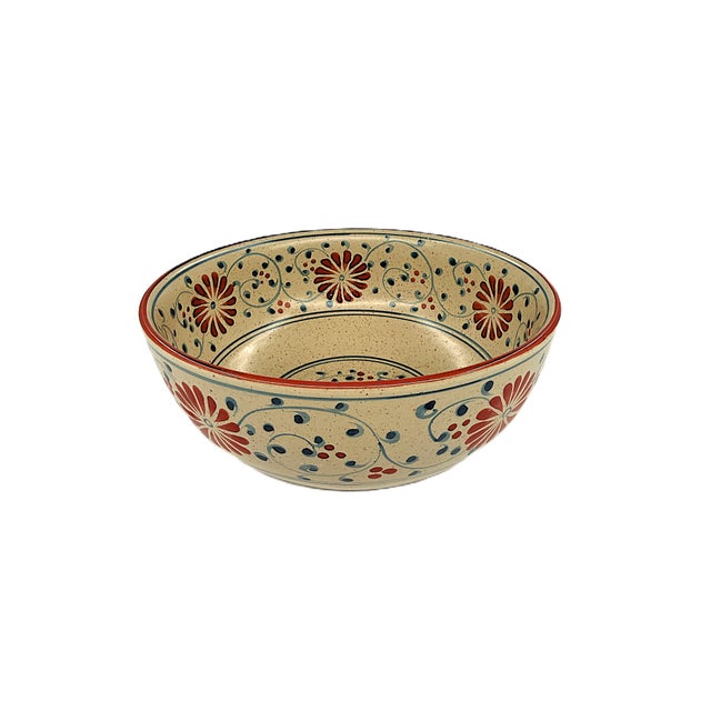2020s Asian Modern Bat Trang Vietnamese Ceramic Soup Bowls With Hand Painted Red Blue Floral Motif - Set of 6 For Sale - Image 5 of 11