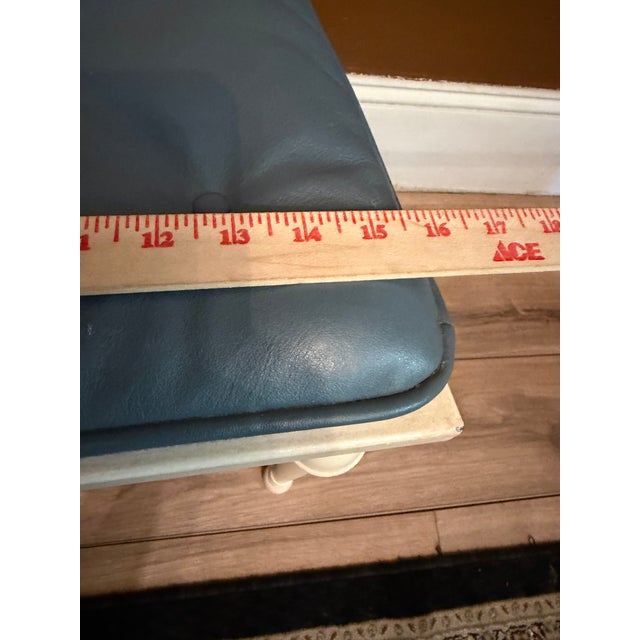 Vintage Cane and Wood Vanity Chair With Custom Blue Leather Tufted Cushion For Sale - Image 9 of 15