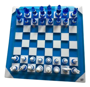 Vintage Scacchiera in Vetro DI Murano White & Blue Glass Chess Board