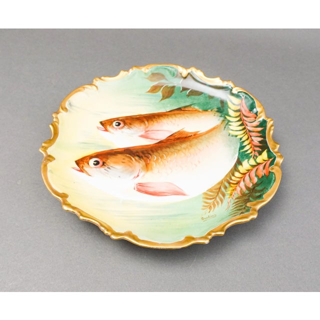Royal Limoges France Signed Brahic Hand Painted Porcelain Fish 10" Cabinet Plate Measures approximately 10" diameter, 1...