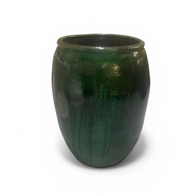 Vintage Emerald Green Glazed Ceramic Planter For Sale In West Palm - Image 6 of 8