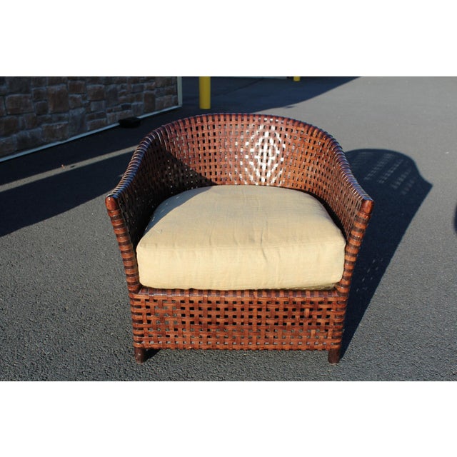 1990s McGuire Woven Leather Armchair and Ottoman From the Antalya Collection For Sale - Image 18 of 18