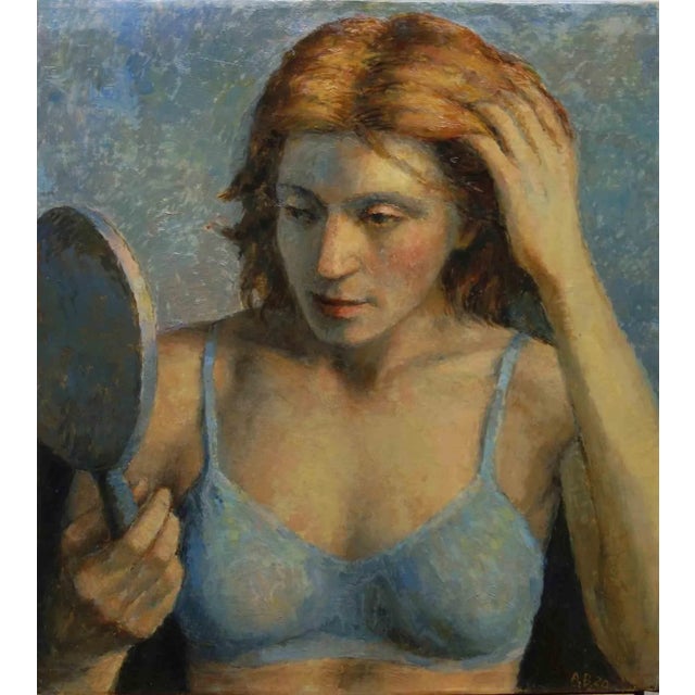 Aurelio Bulzatti, Donna che si Specchia, Original Oil on Canvas, 2020 For Sale - Image 4 of 4
